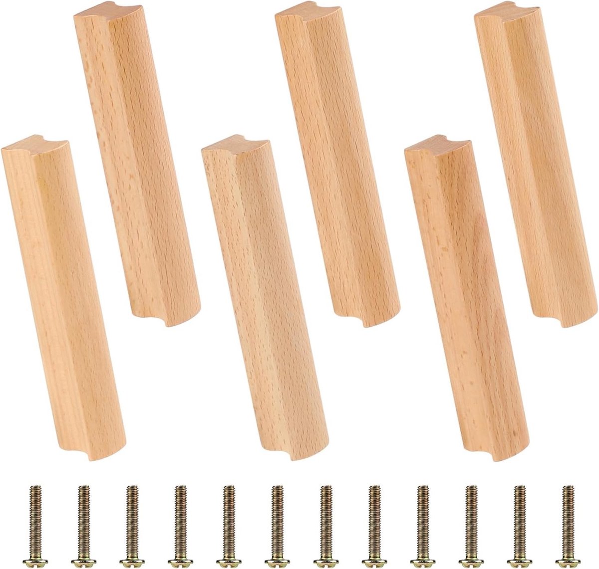 Set van 6 Houten Meubelhandgrepen 96mm voor Keukenkasten en Lades met Schroeven en Stripdeuren - Ideaal voor Meubelrenovatie en Interieurdecoratie