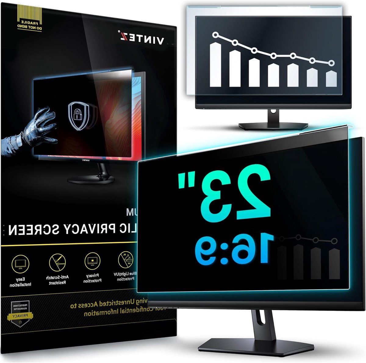 Universeel Privacyscherm - Monitor Privacyfilter - Bescherming Gegevens - Ophangbaar Frame - 23 Inch 16:9