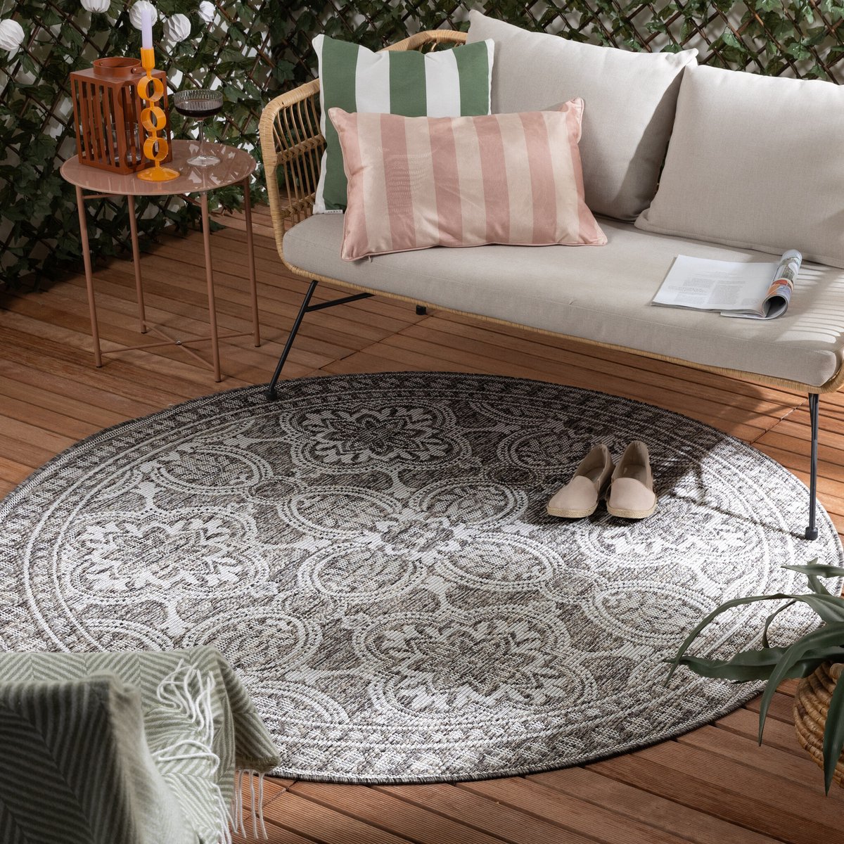Fraai Rond Buitenkleed - Summer Oriental Grijs - Ø 100cm