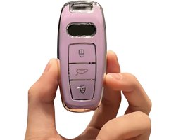 Zachte TPU Sleutelcover - Sleutelhoesje Geschikt voor Audi A3 / A4 / B9 / A6 / C8 / A7 / S7 / 4K / A8 / D5 / S8 / Q7 / Q8 / SQ8 / E-tron / 2018 / 2019 / 2020 / 2021 / 2022 - Roze met Zilver - Key Cover - Auto Accessoires