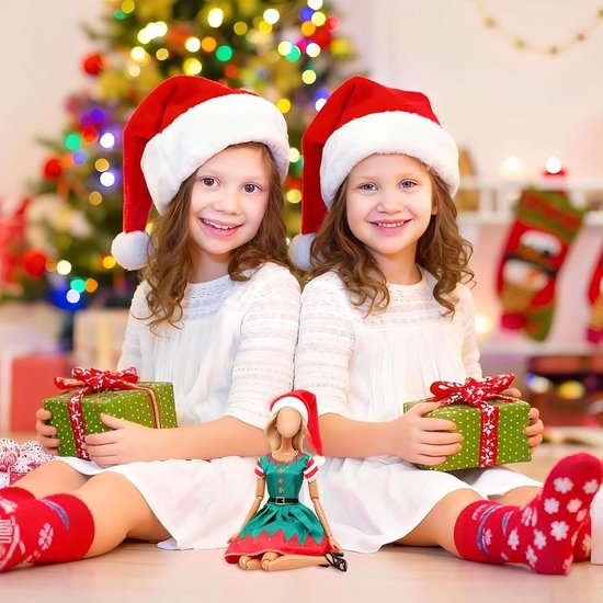 Poppenkleding voor Kerstmis, 6 stuks poppenjurk met mini-kerstmutsen, poppenkerstjurk, modieus poppenkostuum, poppenaccessoires voor 30 cm, advent, Kerstmis, baby, meisjes, cadeau — afbeelding 5