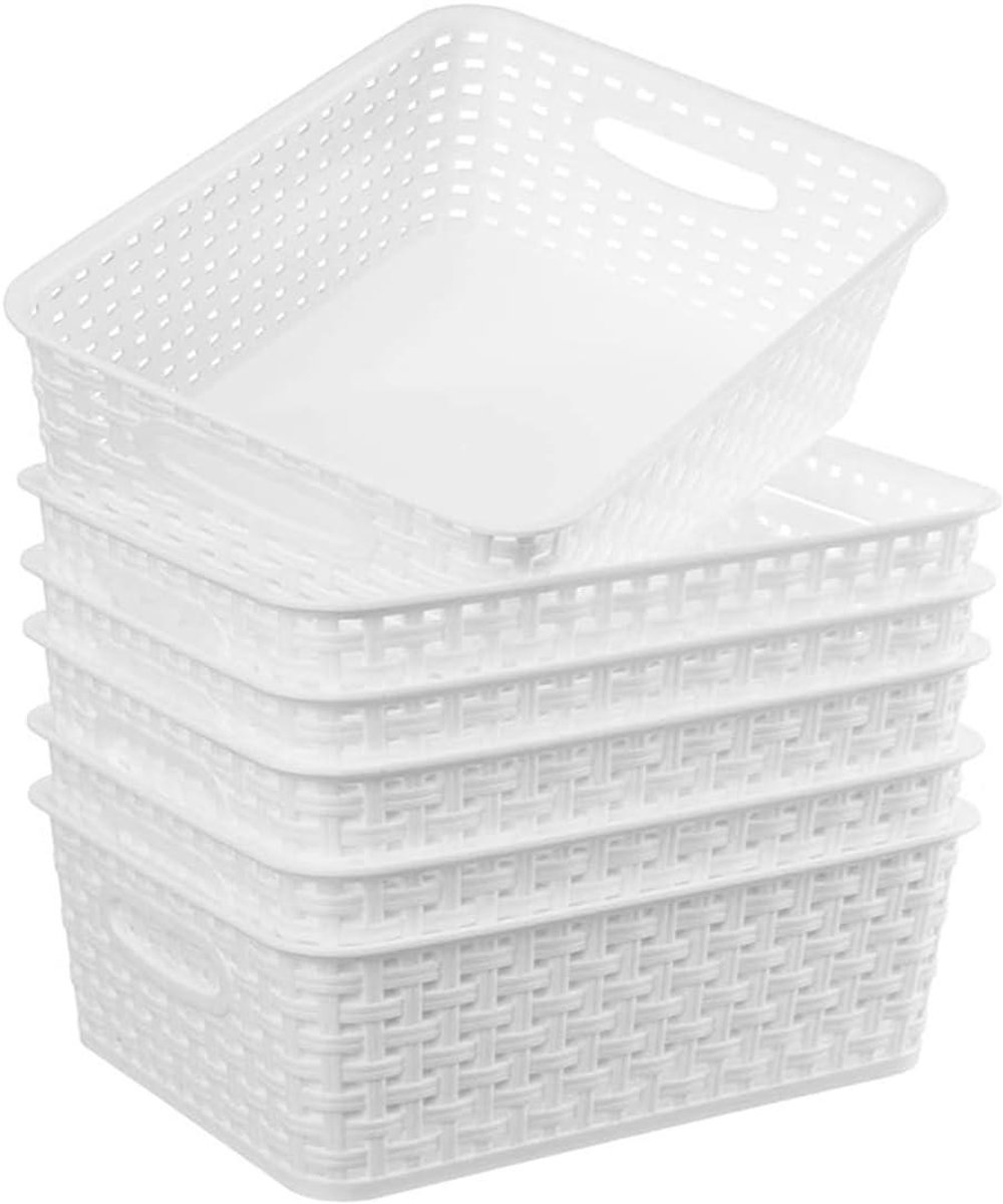 Opbergmanden Wit - Geweven Manden - Keuken Ordenen - Set van 6 - 25.6x19x10.3 cm - Wit
