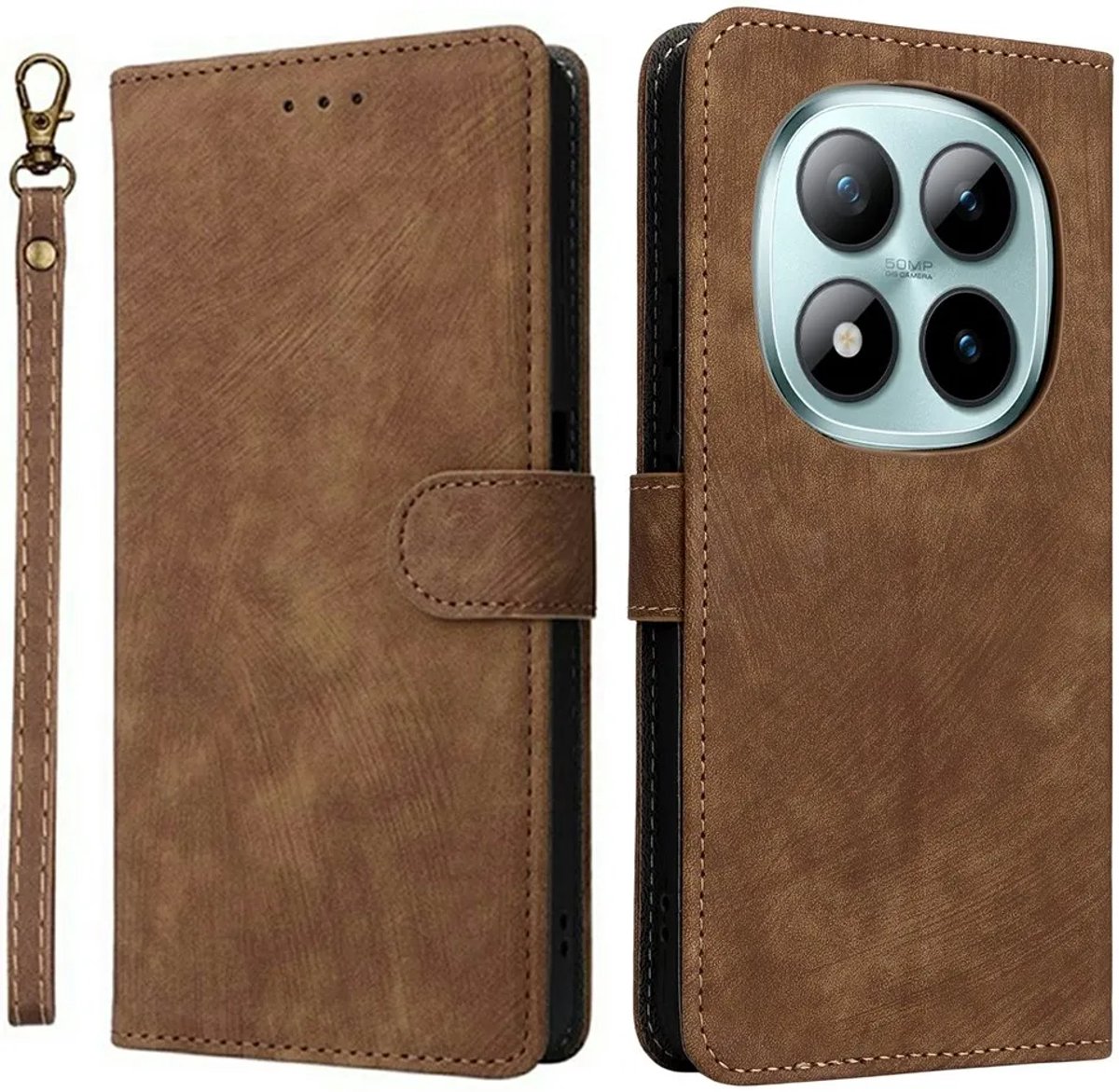 Hoesje geschikt voor Xiaomi Redmi Note 15 Pro 4G - Phonesta Vintage Skin Book Wallet Case met afneembaar koord - Bruin