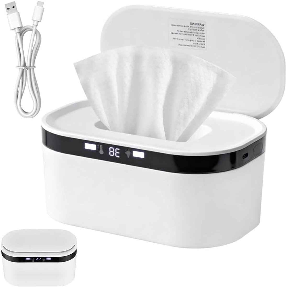 Babydoekjes Verwarmer - Vochtige Doekjes Warmer - Babyverzorging - 3 Warmtestanden - 20x12x9.8 cm - Wit
