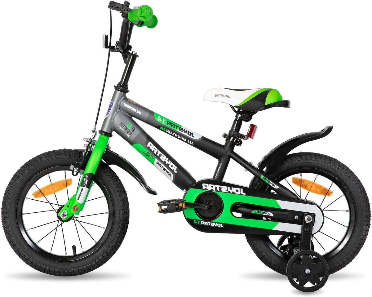 Kinderfiets met Steunwielen - Jongensfiets Meisjesfiets - Leren Fietsen - Dubbel Remsysteem - 16 Inch - Groen
