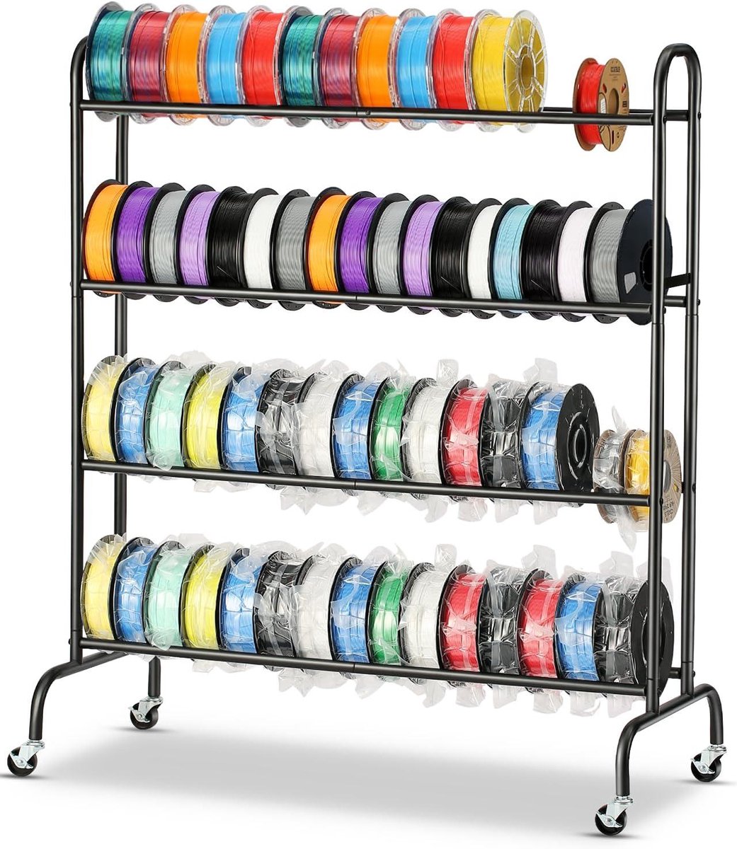 Filament Opbergrek - Spoel Houders - 3D Printen Organiseren - 4 Laags Met Wielen - 41x17.5x49 Inch - Zwart