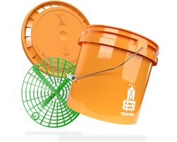 Wasemmer Set - Reinigingsemmer Vuilzeef - Auto Poetsen - Extra Stabiele Wand - 13 Liter Inhoud - Oranje Groen
