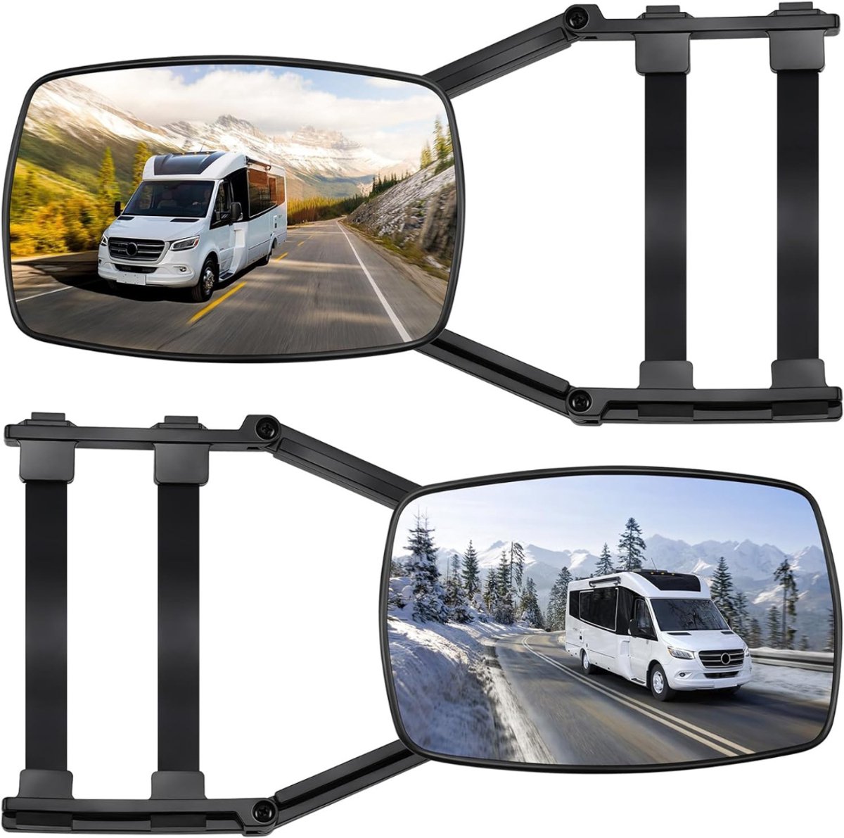 HEZIVO® Caravanspiegels Universeel - Opzetspiegel Vlak Glas - Spiegel voor Caravan - Snelle Montage - Set van 2