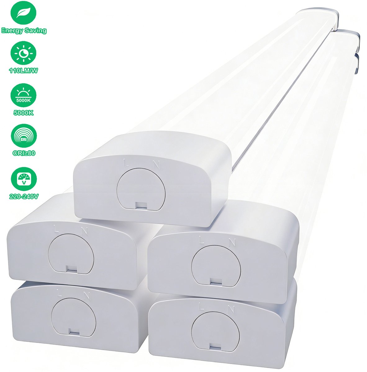 MODLICHT - 5PCS LED Vochtbestendige Armatuur - Led Verlichting met Armatuur 60 cm - 18W 5000K 2000LM - Plafondlamp LED TL Werklamp - Daglicht wit