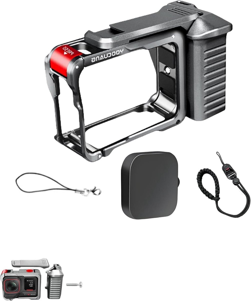 Camera Side Handle Grip Xplorer Kit voor Insta.360 Ace Pro 2/Ace Pro/Ace, Camera Cage met Koude Schoen Interface en Sluiter, Handvat met 1/4 schroef interface voor Vlogging & Travel Shoot