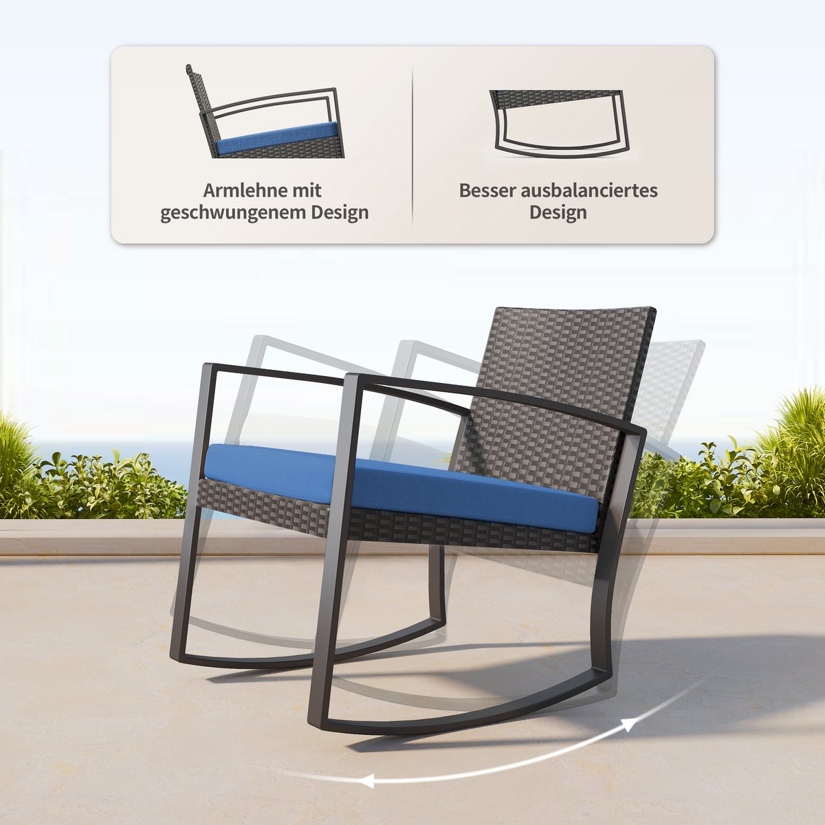 Bealife WR210 Garden Tuinset - 3 Delige Stoel Loungesets - Rieten Patio Set 2 Persoons met Salontafel - Bistroset van Rotan Patio Stoelen voor Balkon, Veranda, Tuin, Zwembadzijde -68x58x73cm -Blauw – foto 3