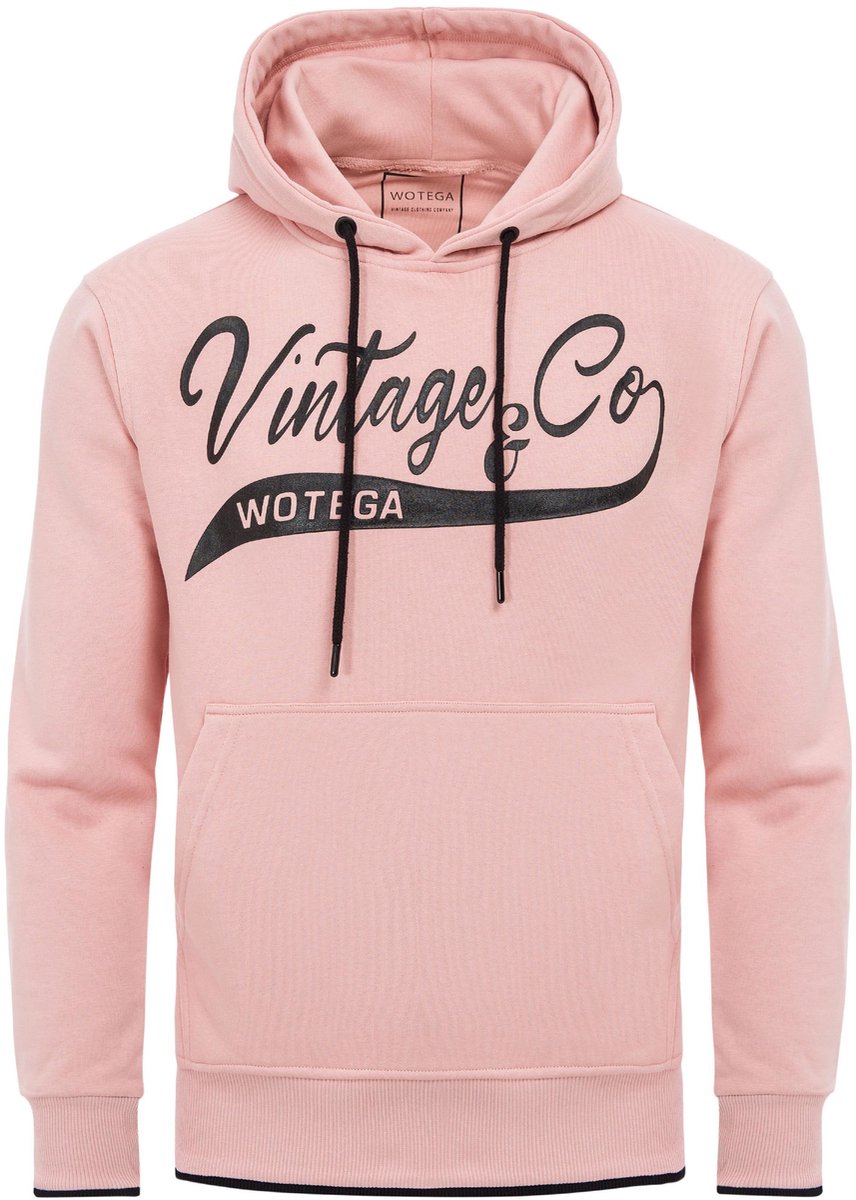WOTEGA Heren Hoodie WT Star – Regular Fit – Katoenmix – Lichtroze – Tunnelkoord & Kangoeroezak