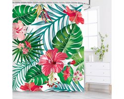 LIVILAN Douchegordijn met tropische bladeren, groene plantenstof, badgordijn met haken, decoratieve privacy-badkamer, gordijnen, 182 x 213 cm, machinewasbaar, ondoorzichtig