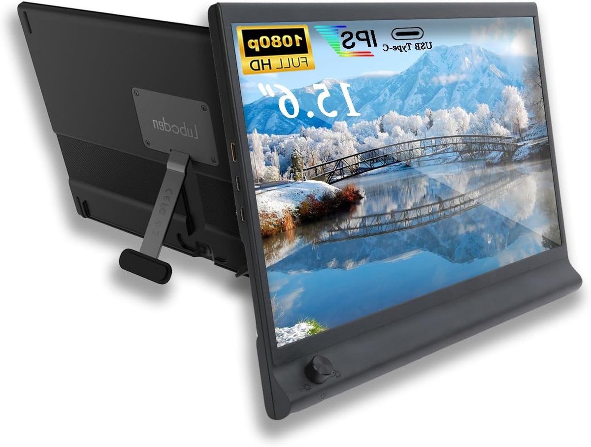 Draagbare Monitor - Extra Scherm - Multitasken Werken - Helderheid Draaiknop - 156 Inch FHD - Zwart