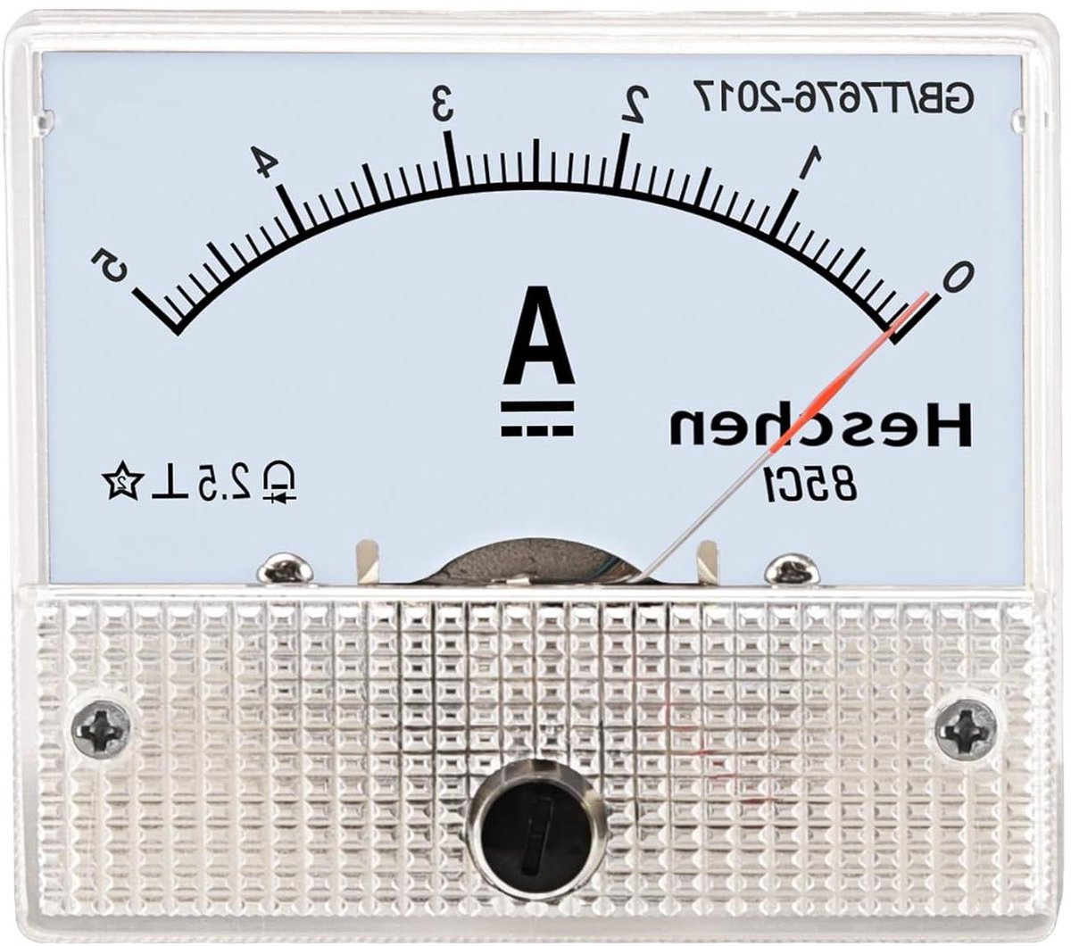 Analoge Ammeter - Stroommeter Paneel - Stroom Meten - DC 0-5A Bereik - 62 x 55 mm - Wit
