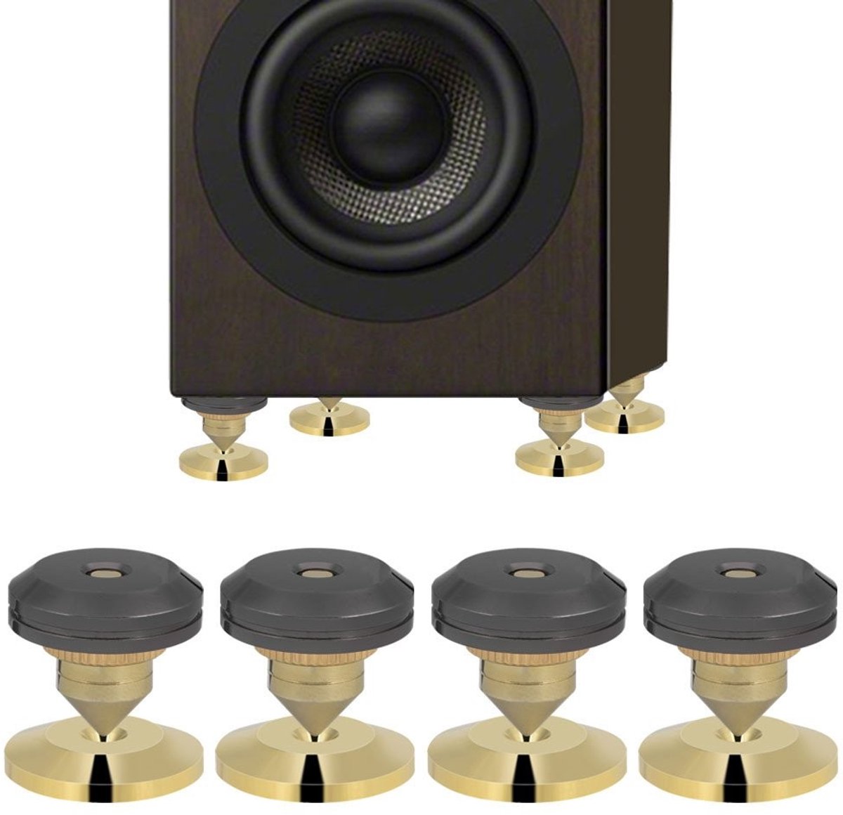 SPHProducts - Speaker spikes set - Spikes voor luidsprekers - Vermindert trillingen - 28x25mm - Universele pasvorm - Goudplated koper - Geschikt voor