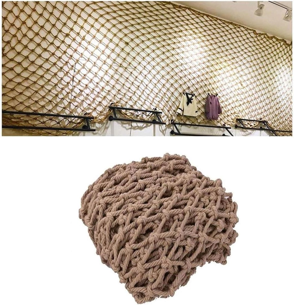 Veiligheidsnet Touw - Hennepnet Klimnet - Kinderen Beveiligen - Handgeweven Dubbele Naald - 1 x 7m - Natuurlijk