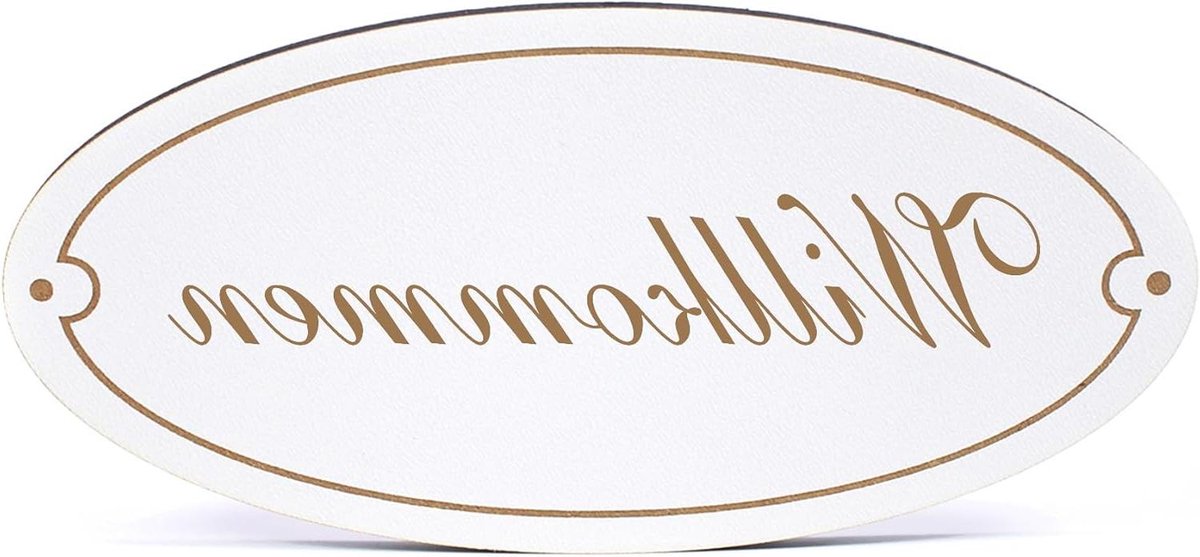 Deurbord Welkom - Naambordje Huisnummer - Deur Decoratie - Zelfklevend HDF Hout - 15 x 7 cm - Wit