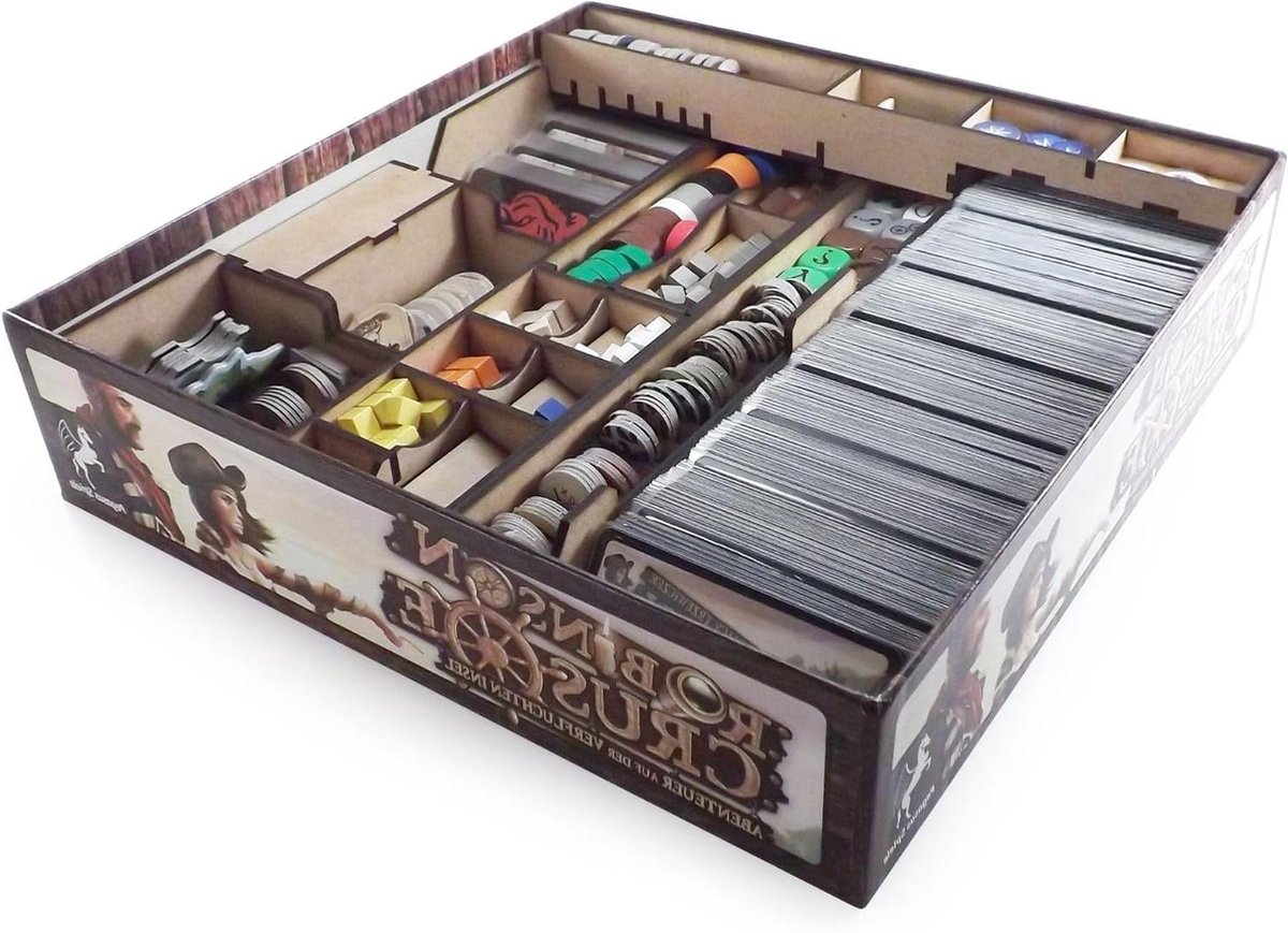 Bordspel Organizer - Inzetstuk Bordspel - Spel Opbergen - Voor Robinson Crusoe - 1 Aantal - Houtkleur