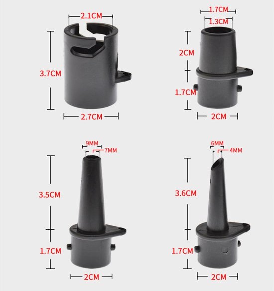 Vervangingssproeiers Luchtpomp - Opblaas Ventieladapters - Watersport Accessoires - 3 Verschillende Maten - Lichtgewicht 25g - Zwart van Merkloos — afbeelding 3