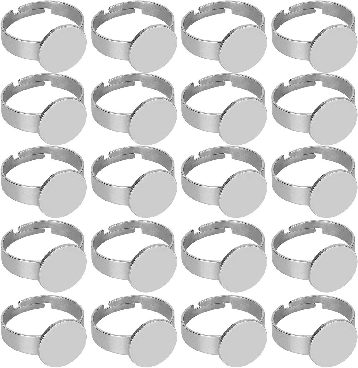 20 Stuks Lege Ringen, 12mm Plat Ringbasis voor Sieraden, Ringen voor DIY en Creatieve Projecten van Roestvrijstaal