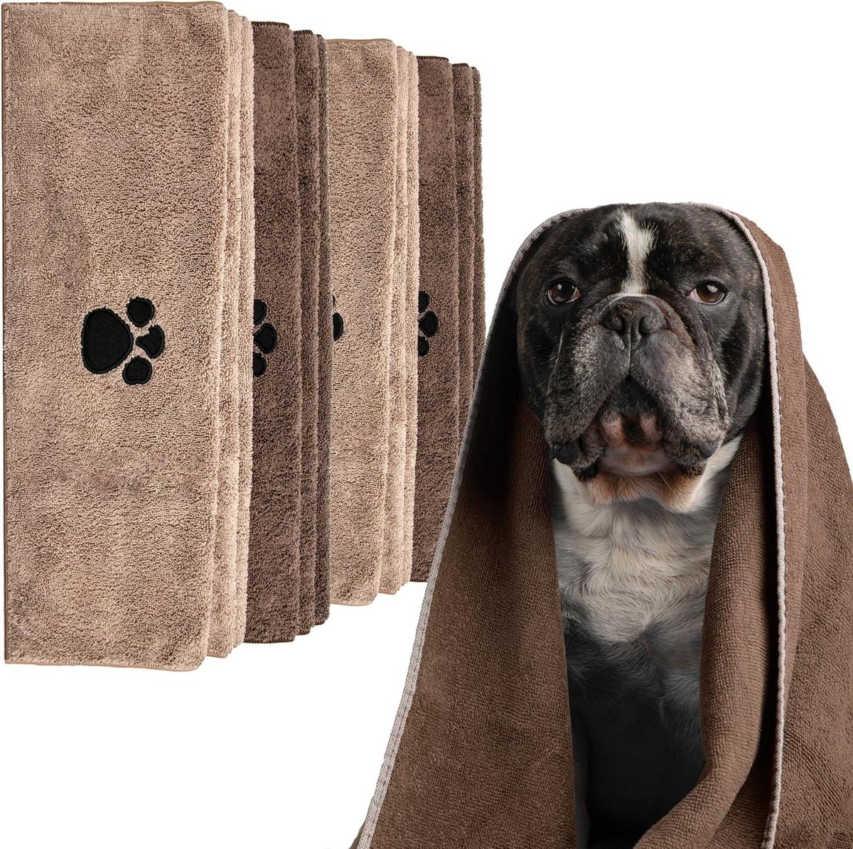 Huisdier Handdoeken - Honden Katten Doeken - Dieren Drogen - Super Absorberend - 100x60cm 4 Stuks - Mocha Steen