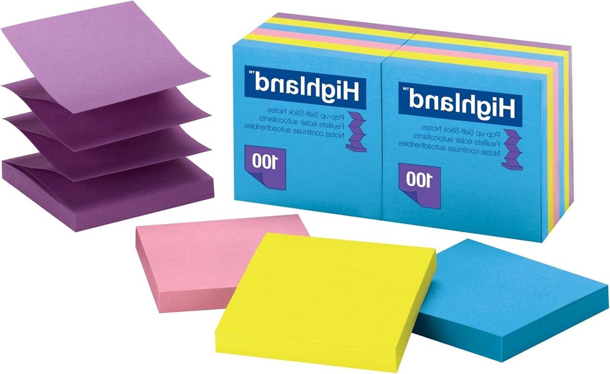 Pop-up notities - Zelfklevende blokjes - Notities maken - Accordion-stijl - 76 x 76 cm - Heldere kleuren