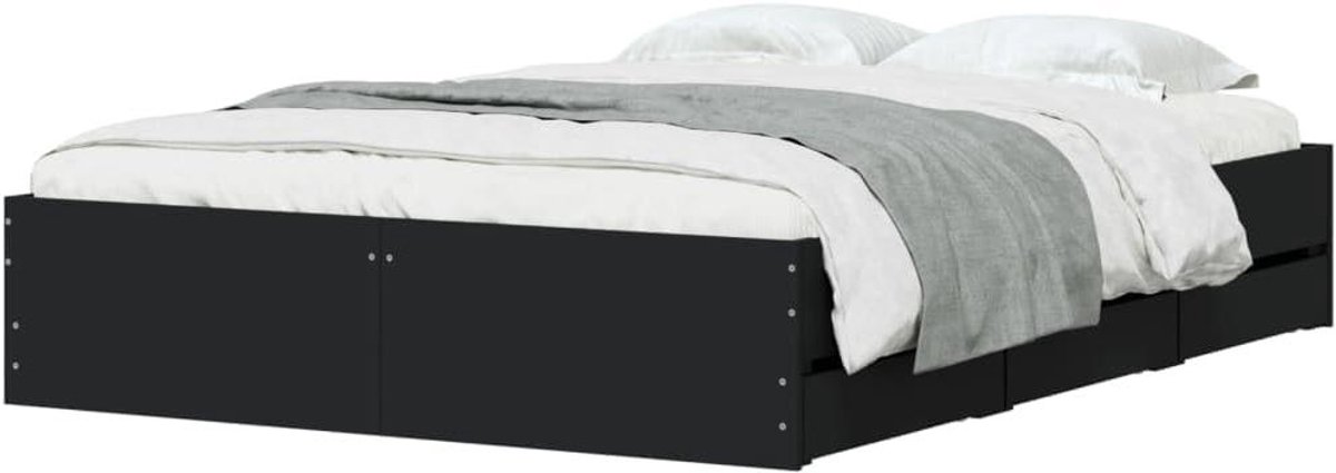 Bedframe met lades - Tweepersoonsbed ombouw - Slaapkamer opruimen - Bewerkt hout constructie - 135x190 cm - Bruin eikenkleurig