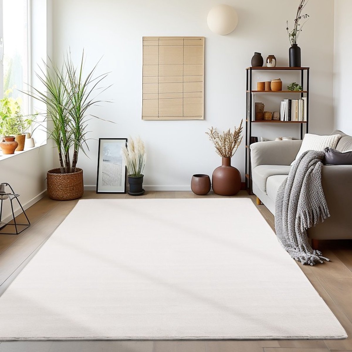 Crèmekleurig vloerkleed voor de woonkamer, bohemian stijl, natuurlijke uitstraling, plat geweven, comfortabel. 80x150 cm