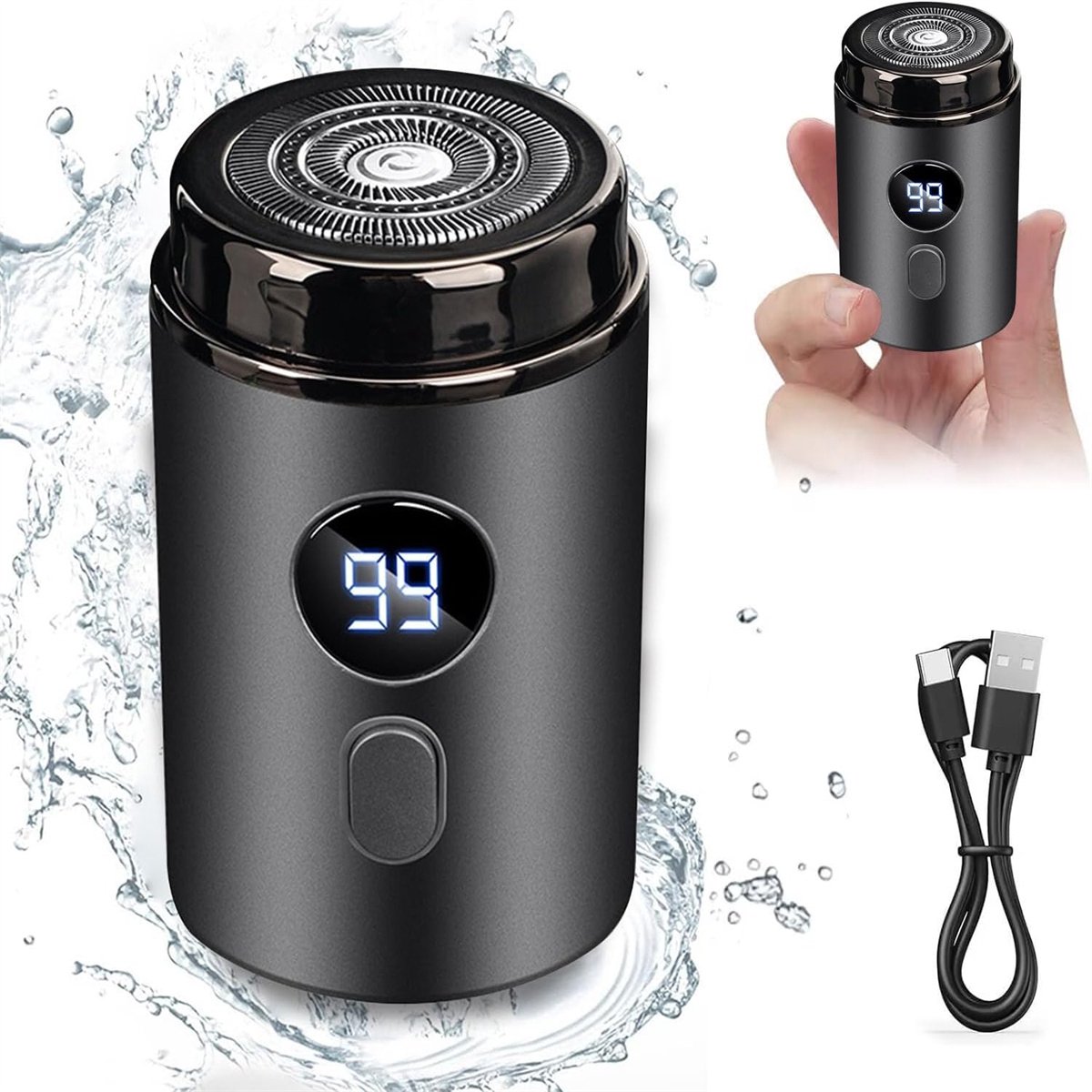 carmdering - Mini elektrisch scheerapparaat Geschikt voor heren, USB-oplaadbaar elektrisch scheerapparaat met digitaal display, waterdicht, Geschikt voor thuis en op reis ，herenverzorging