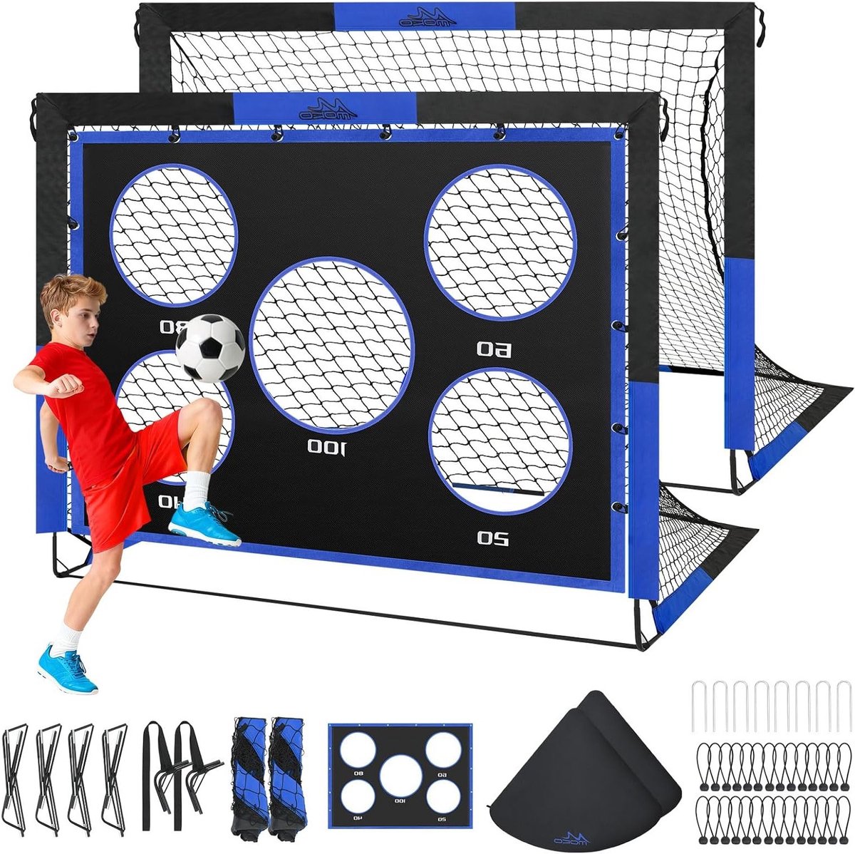 Grote Pop-Up Voetbaldoelen voor de Achtertuin, 2 Stuks van 5×4 FT, Ideaal voor Kinderen, Trainingsmateriaal voor Buiten, Sport en Spel