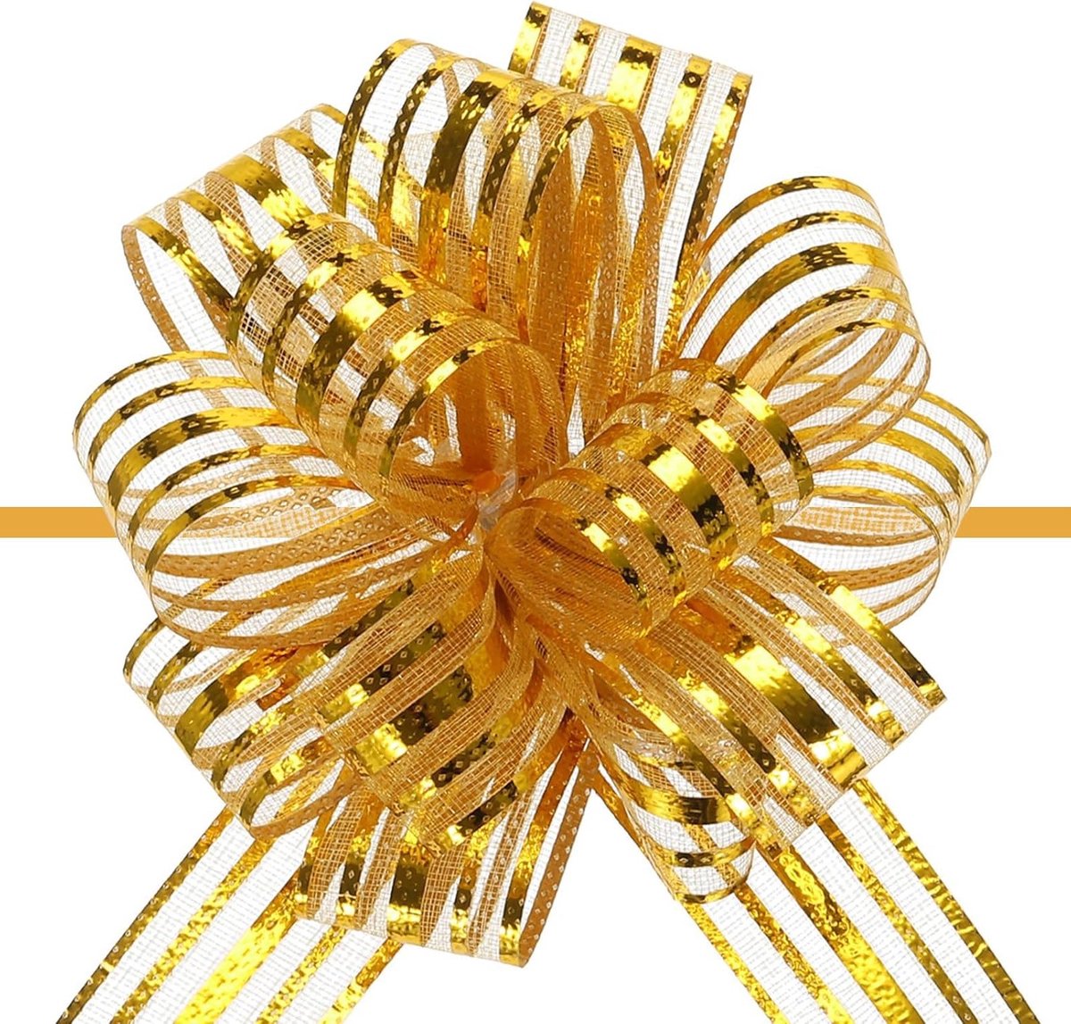 5 Stuks 10cm Grote Organza Trekstrikken, Cadeau Wikkelen Strikken van Chiffon voor Huwelijk, Kerst en Versiering in Goud