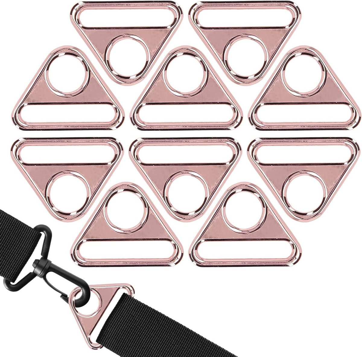 Set van 10 Zink Legering Driehoekige Gespen, 38mm Verstelbare Ringen voor Rugzakken, Meerdere Functies voor Tassen en Accessoires in Roze Goud