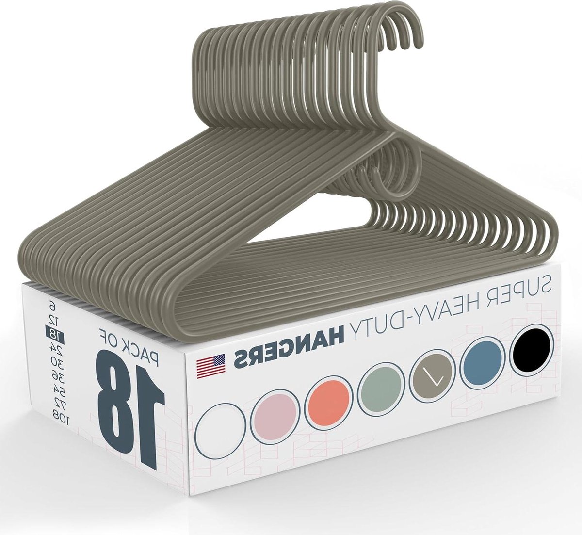 Kledinghangers - Hangers Ophangers - Kleding Opbergen - Gemaakt in de VS - 18 stuks - Grijs