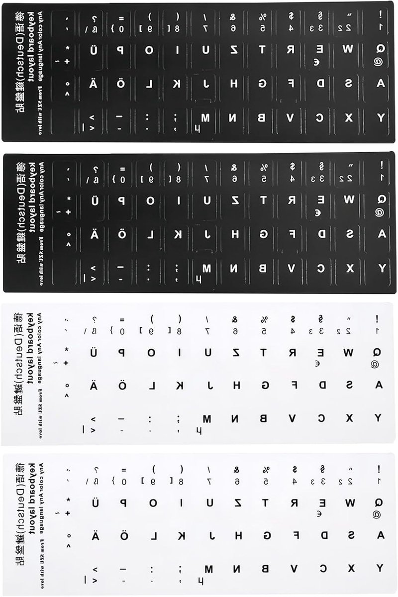 Duitse Toetsenbord Stickers - 4 Stuks Vervangende Stickers voor Toetsenbord met Witte Letters en Duurzame Plaklaag