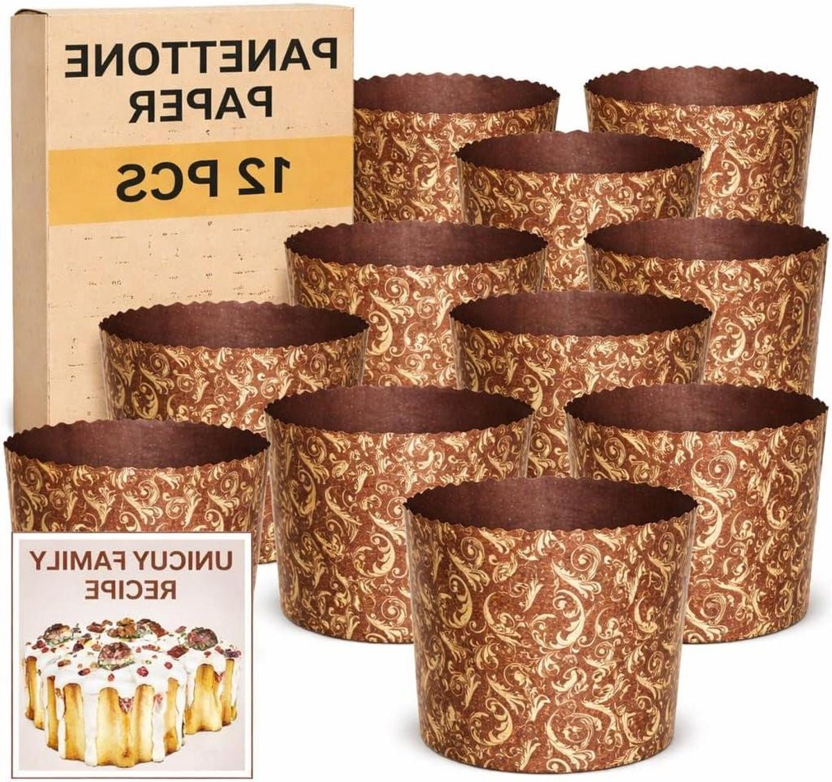 Panettone Paper Molds - Kulich Paska Forms - Brood Bakken - Non-Stick Dubbele Basis - 12 Stuks - Bruin