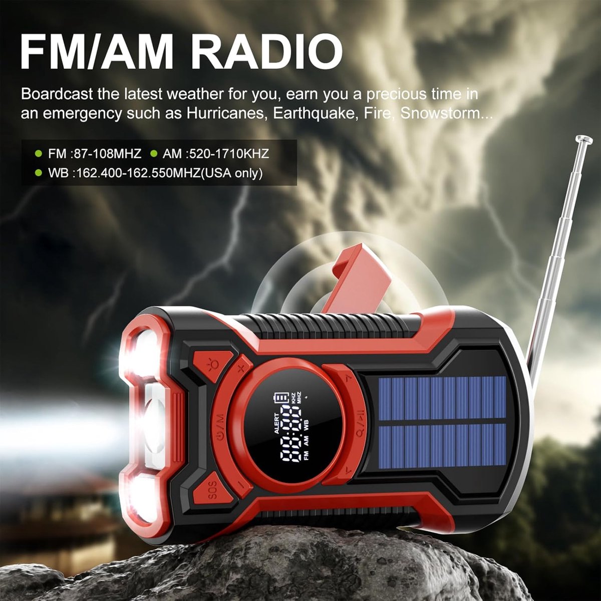 Noodradio - Noodpakket Oorlog - Draagbare Radio - Powerbank Zonneenergie - Transistor Radio - oplader usb – foto 7