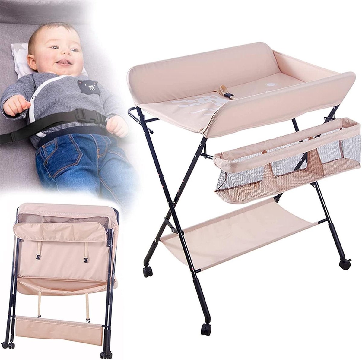Baby verzorgingstafel - Commode badje - Baby verzorgen - Opvouwbaar draagbaar - Tot 25 kg - Roze