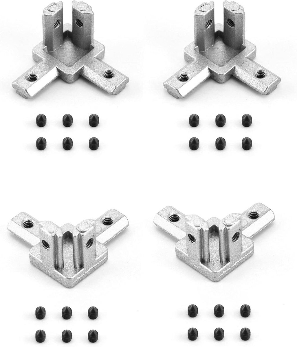 Haakse Beugels - Verbindingsstukken Profiel - Frame Bouwen - Aluminium Legering - 4 Stuks - Zilver