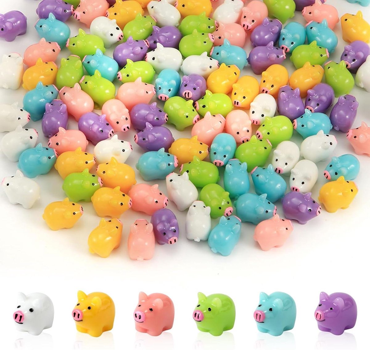 Mini Varkens Beeldjes - Hars Varkens Decoratie - Miniatuur Decoratie - Waterdicht Hars Materiaal - 120 Stuks - 6 Kleuren