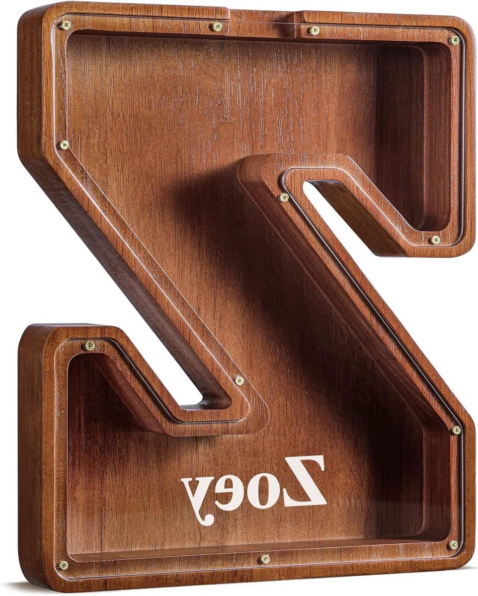 Spaarpot met letters - Spaarpot hout - Geld sparen - Personaliseerbaar met letters - 30 x 25 x 4 cm