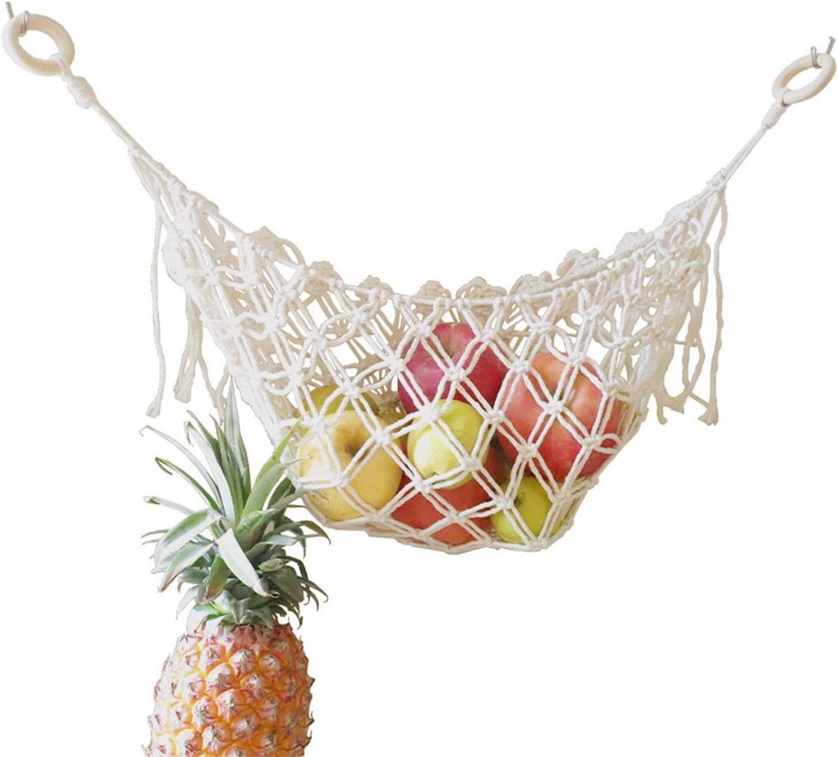 Macramé Fruithangmat - Boho Fruitmand - Keuken Opruimen - Handgeweven Katoen - 73 x 52 cm - Wit