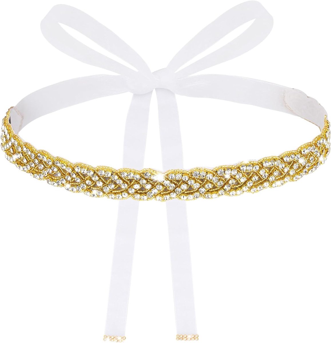 Handgemaakte Strass Bruidsriem, Gouden Bruidsjurk Sash Trim met Kristallen en Linten voor Trouwe Dresses en Accessoires