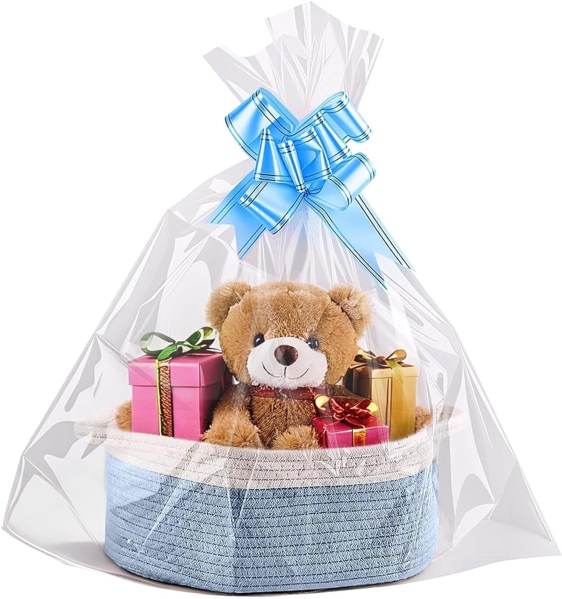 Lege Cadeaumand met Handvatten, Grote Katoenen Opbergmand voor Pasen, Babyshower en Kerstdecoratie (Blauw)