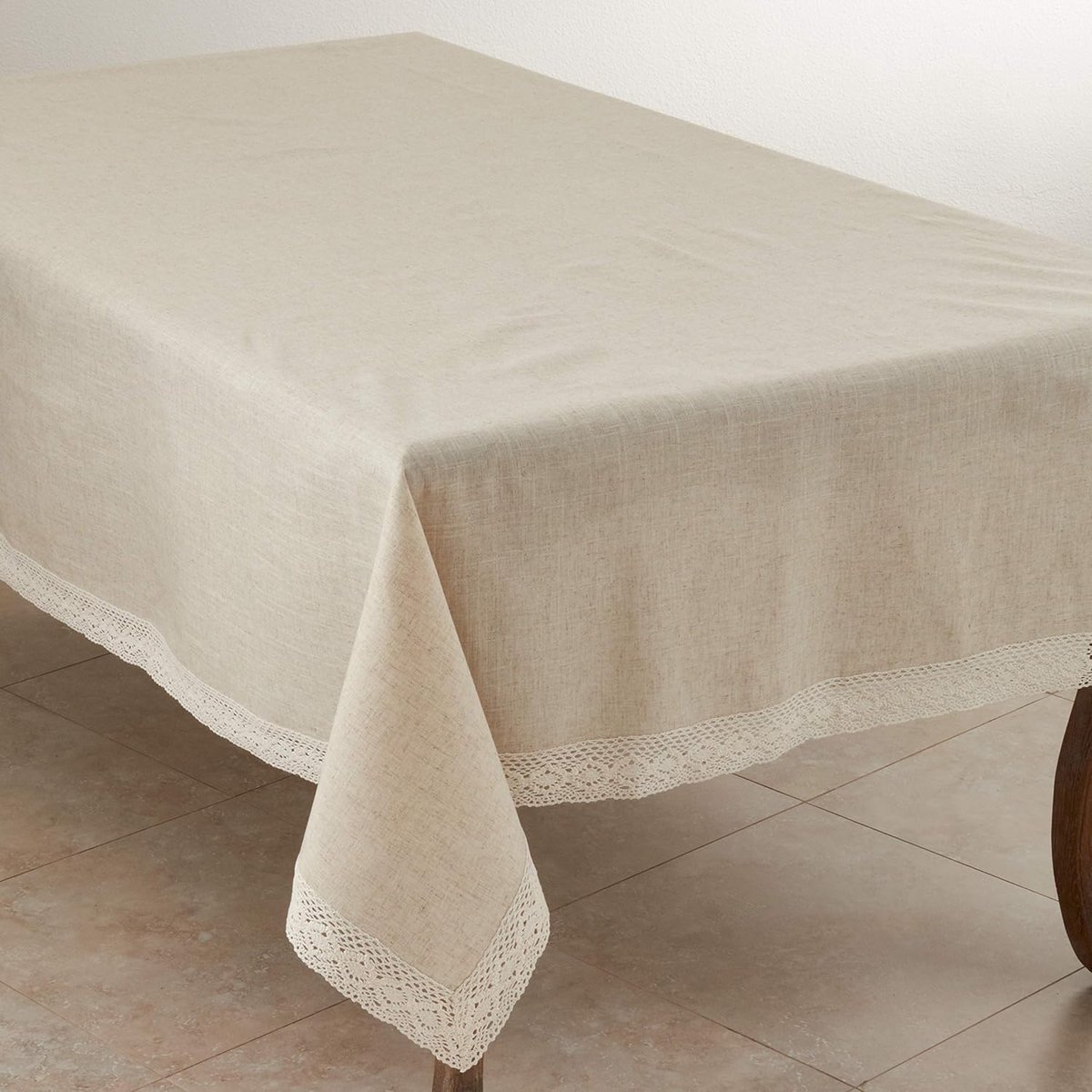 Tafelkleed Naturel - Linnenlook Kleed - Tafel Dekken - Kanten Rand - 228x228 cm - Beige