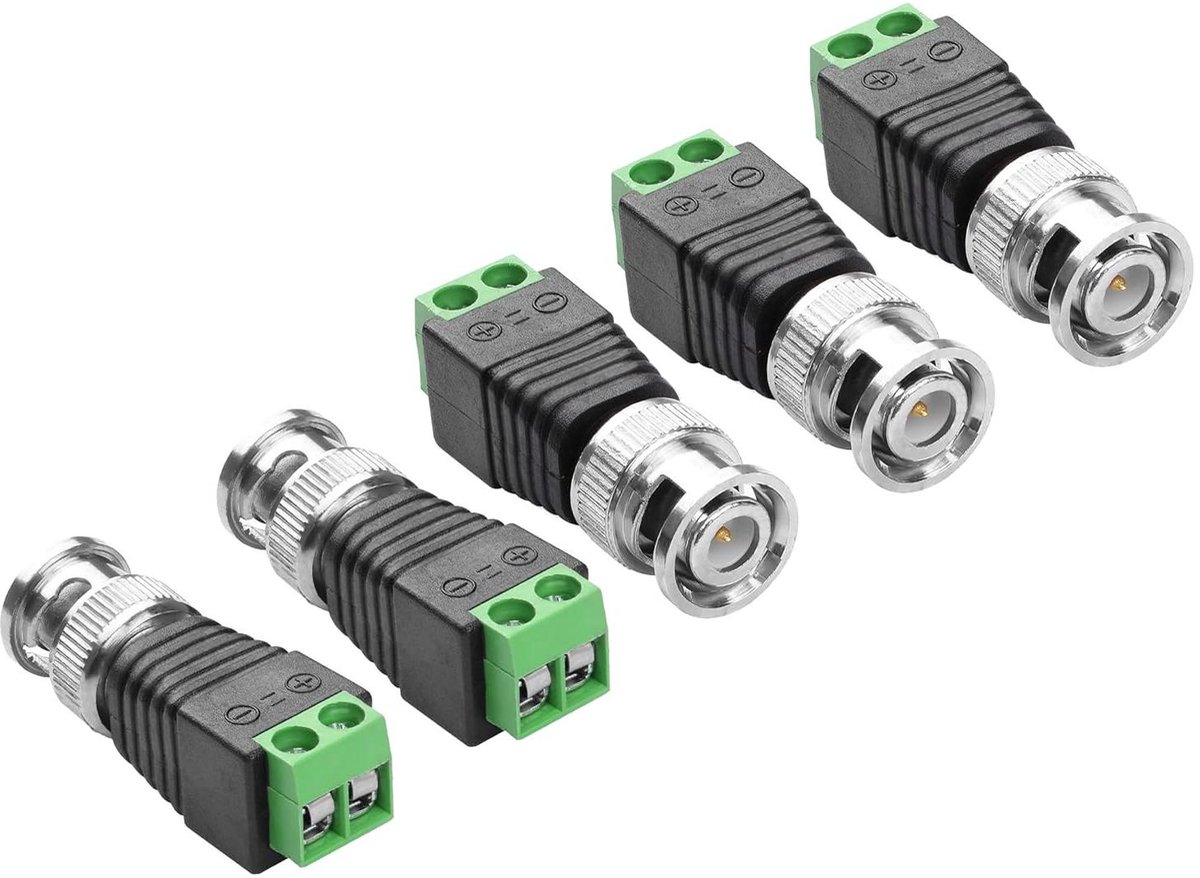 BNC naar Cat5e Adapter - Video Balun Connector - CCTV Camera Installatie - Solderless Schroefklem - 5 stuks - Zilver