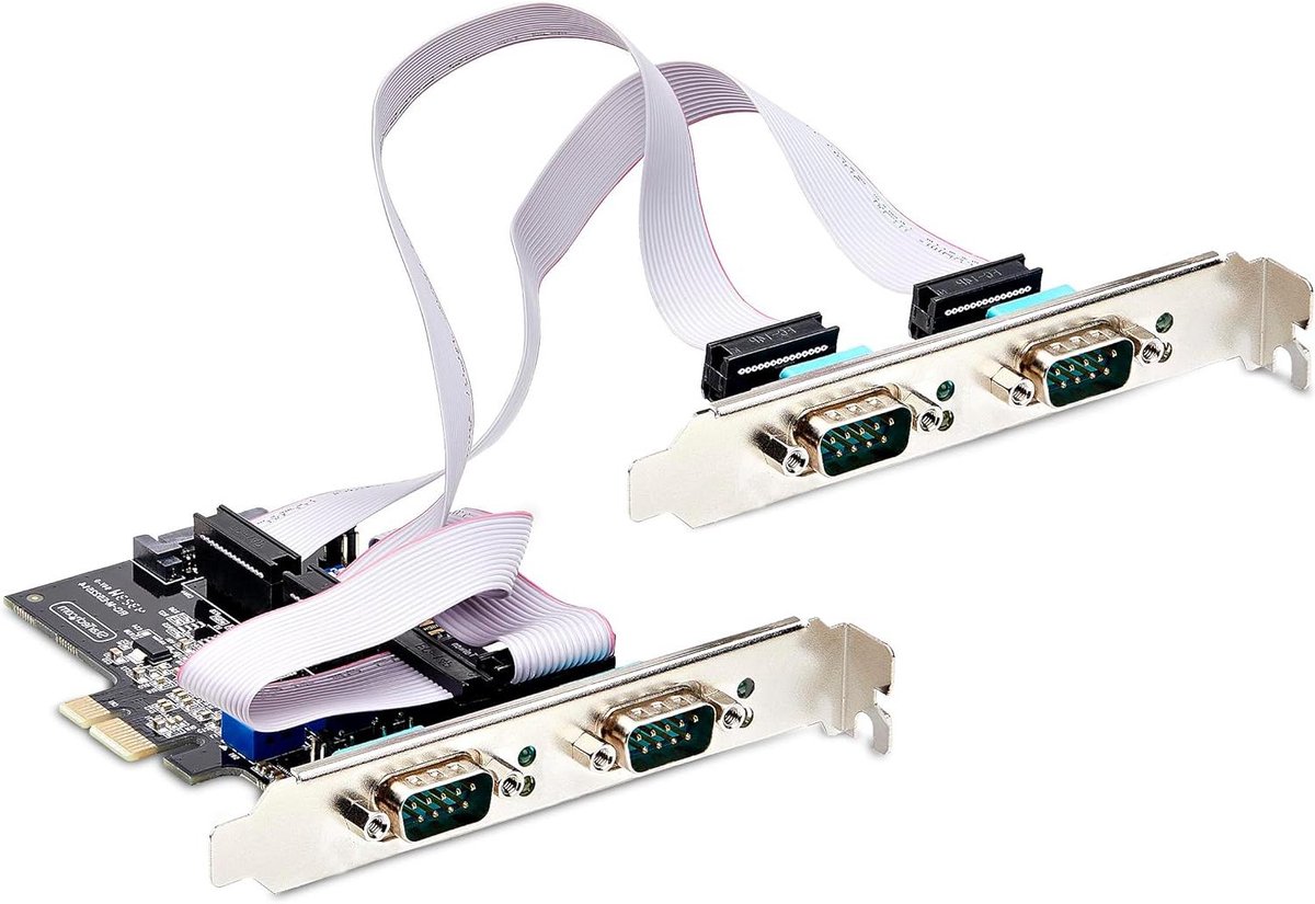 PCIe Seriële Adapterkaart - RS232 Kaart - Apparatuur Aansluiten - Vier Onafhankelijke Poorten - Standaard & Low Profile - Zwart