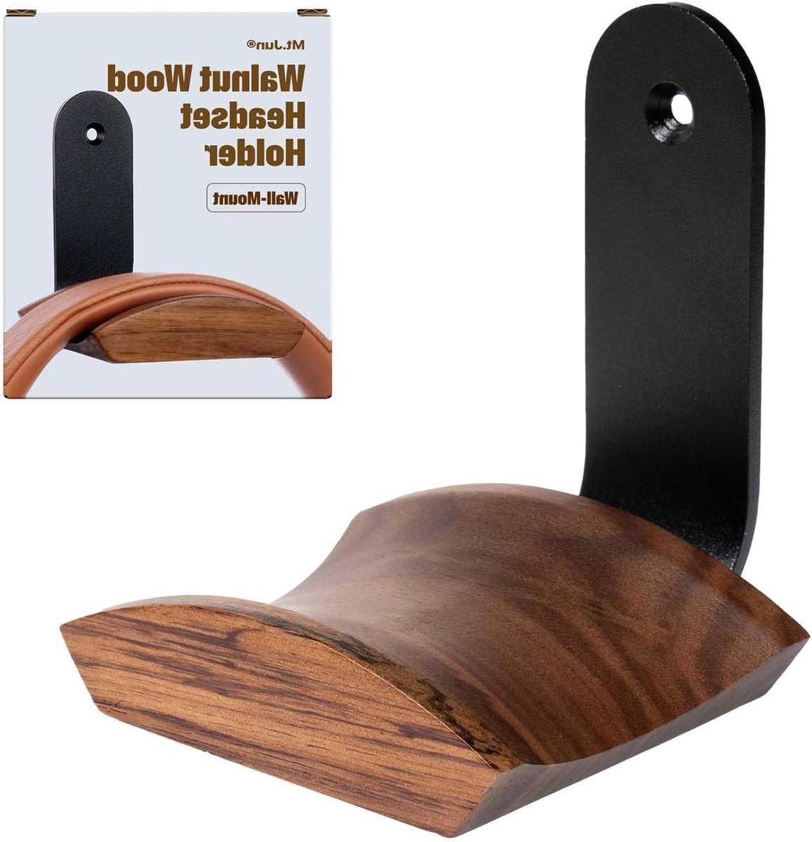 Hoofdtelefoon Muurbeugel - Koptelefoon Houder - Ruimte Besparen - Sterke Zelfklevende Tape - 8.4 cm Hoog - Walnoot
