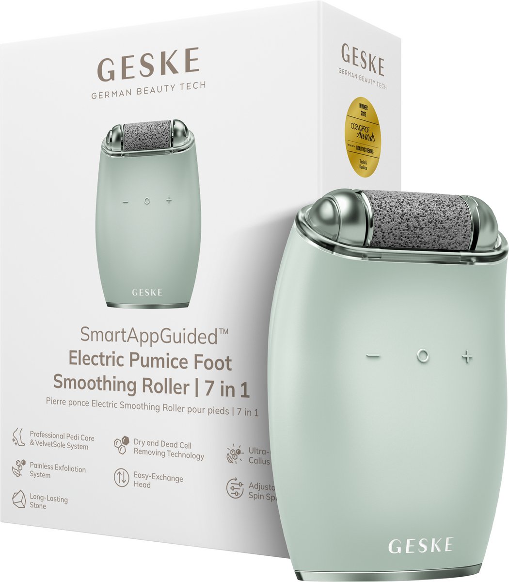 GESKE Electric Pumice Foot Smoothing Roller | 7 in 1 | Elektrische Voetvijl & Exfoliator | Langdurige Puimsteen | Voor Zachte Voeten | Geavanceerde Eeltverwijdering | Ideaal voor je Pedicureset