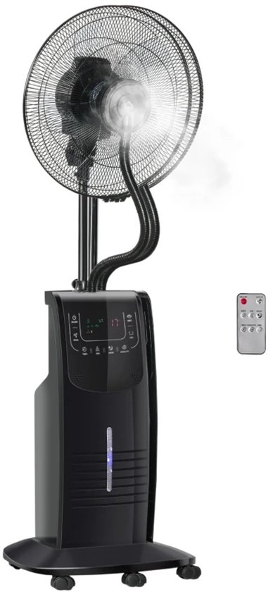 Watergekoelde staande ventilator met verneveling 3,1L, 3 snelheden, 70° oscillatie, timer, afstandsbediening, wielen zwart